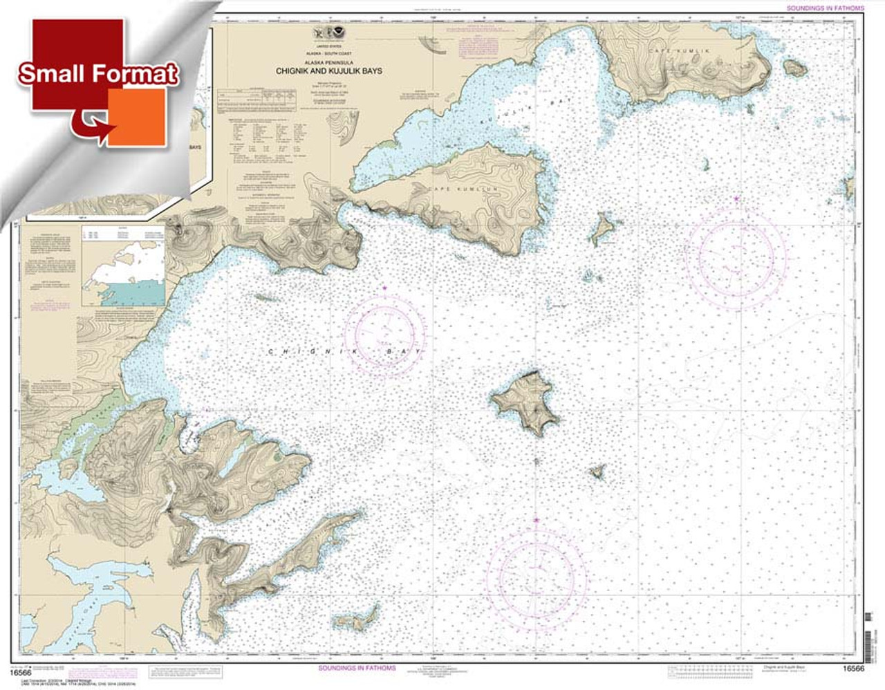 Small Format HISTORICAL NOAA Chart 16566: Chignik and Kujulik Bays: Alaska Pen.;Anchorage and Mud Bays: Chignik Bay