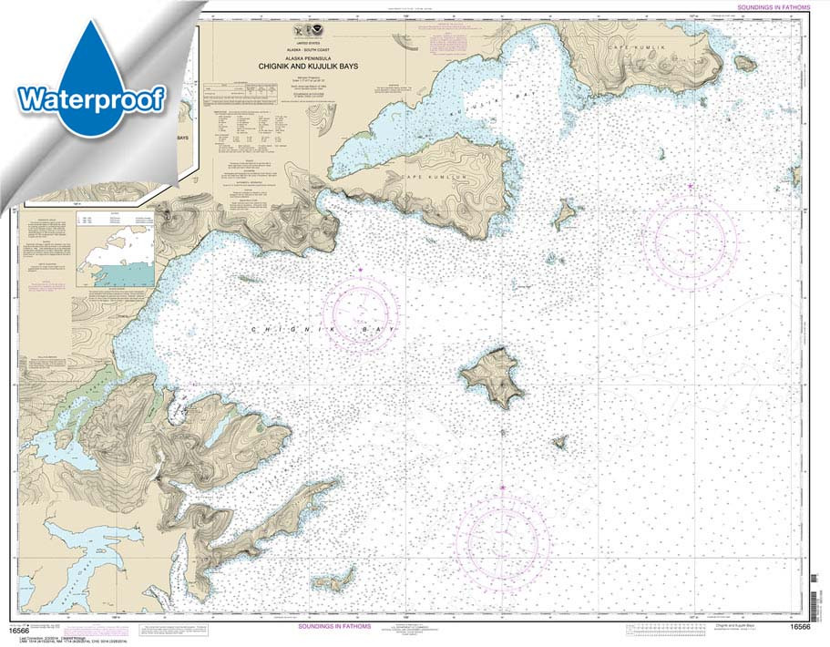 Waterproof HISTORICAL NOAA Chart 16566: Chignik and Kujulik Bays: Alaska Pen.;Anchorage and Mud Bays: Chignik Bay