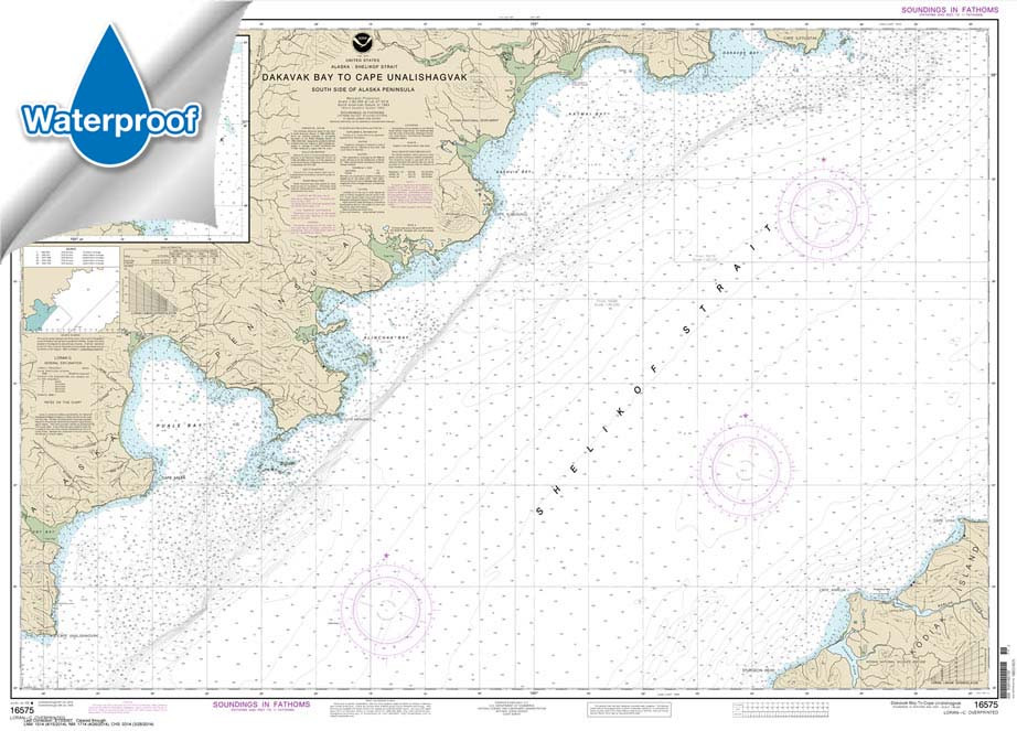 HISTORICAL WATERPROOF NOAA Chart 16575: Dakavak Bay to Cape Unalishagvak;Alinchak Bay
