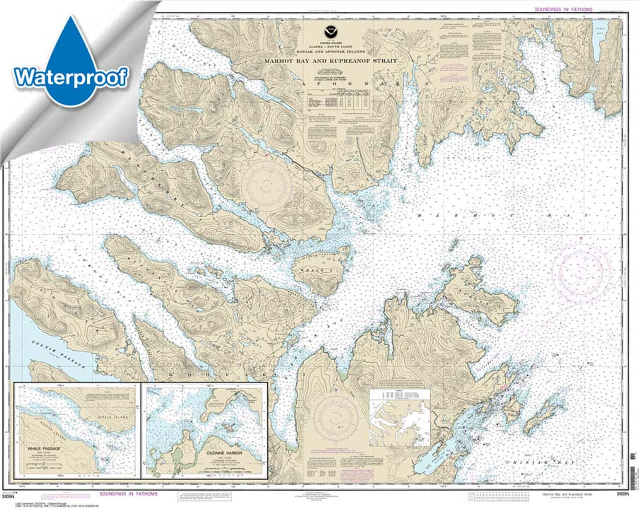 Waterproof NOAA Chart 16594: Marmot Bay and Kupreanof Strait;Whale Passage;Ouzinkie Harbor