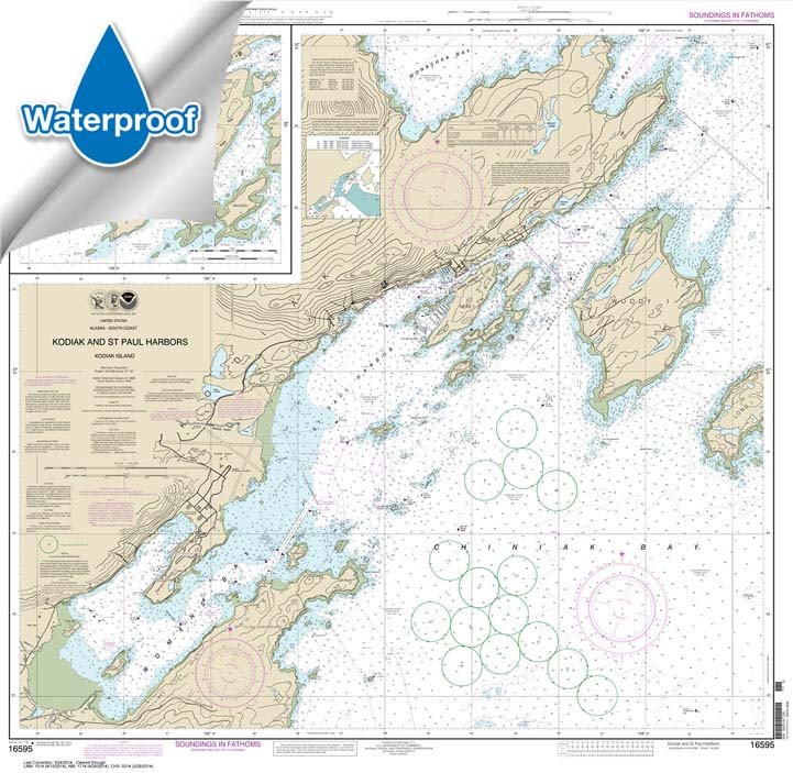 Waterproof NOAA Chart 16595: Kodiak and St. Paul harbors;Kodiak Harbor