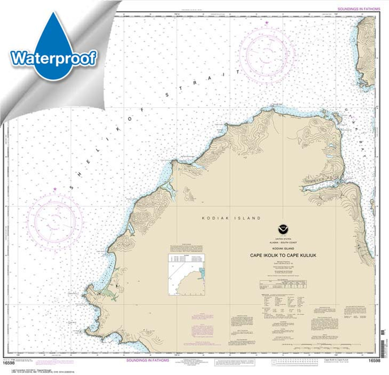 HISTORICAL WATERPROOF NOAA Chart 16598: Cape Ikolik to Cape Kuliuk