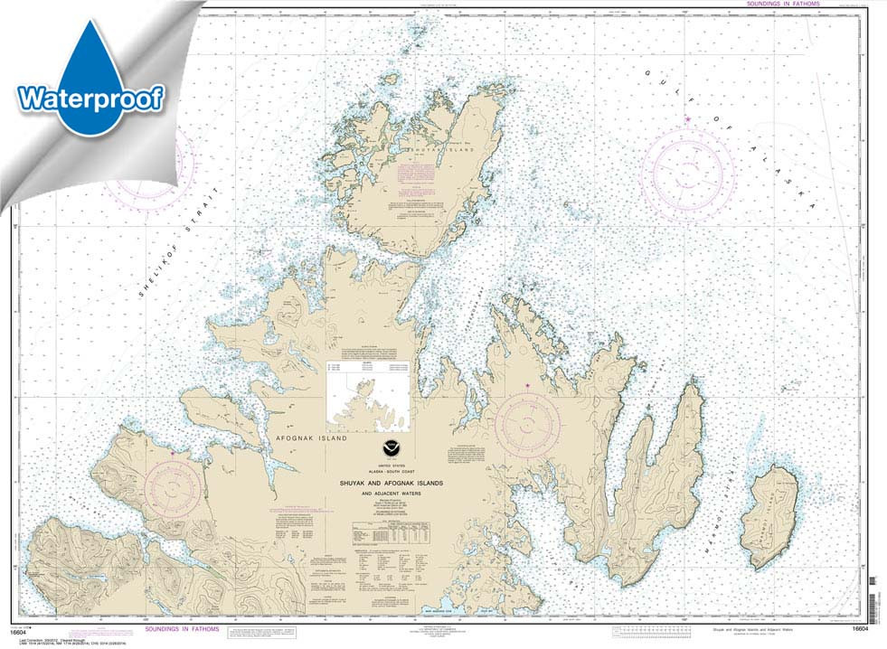 HISTORICAL WATERPROOF NOAA Chart 16604: Shuyak and Afognak Islands and adjacent waters