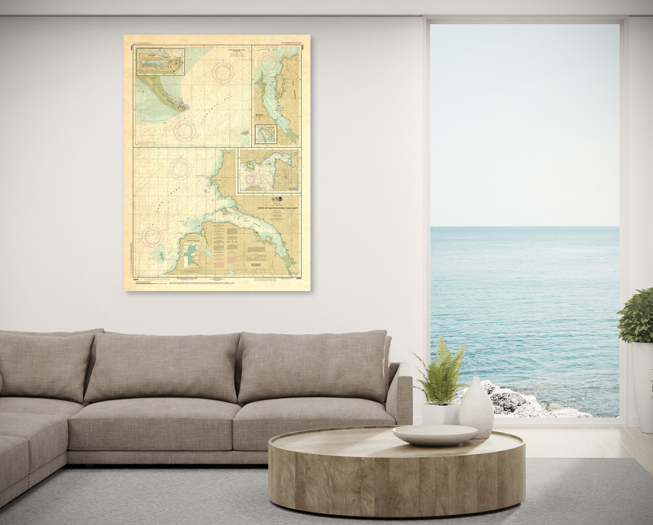 ANTIQUED NOAA Chart 16646: Ports of Southeastern Cook Inlet Port Chatham