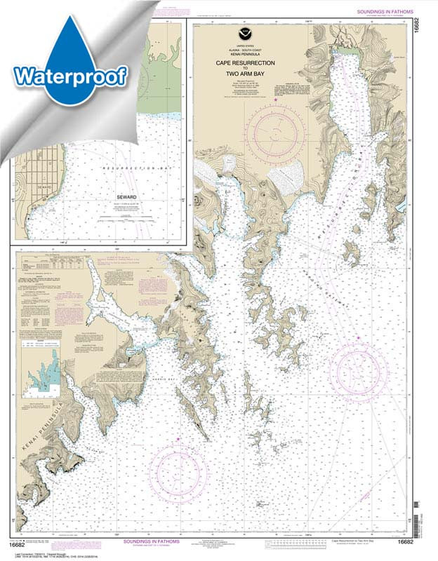 Waterproof NOAA Chart 16682: Cape Resurrection to Two Arm Bay;Seward