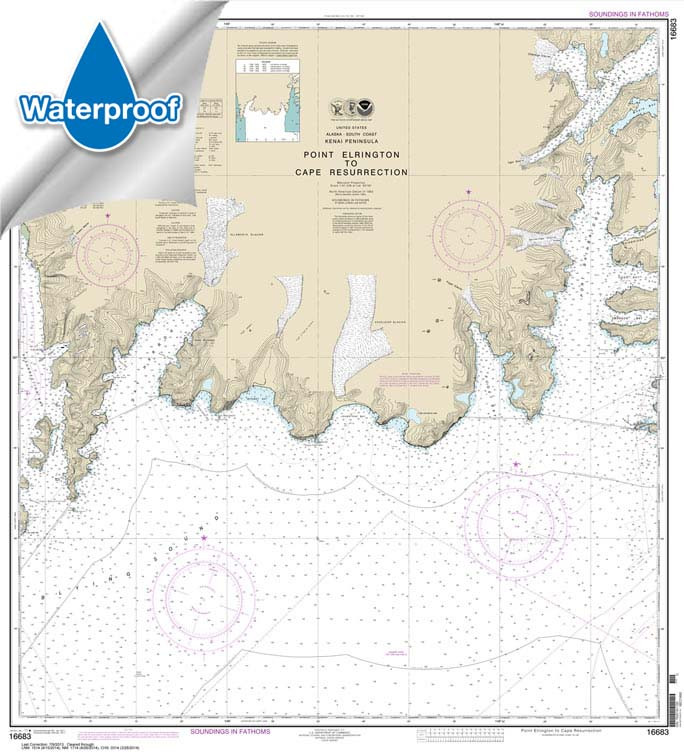 HISTORICAL WATERPROOF NOAA Chart 16683: Point Elrington to Cape Resurrection