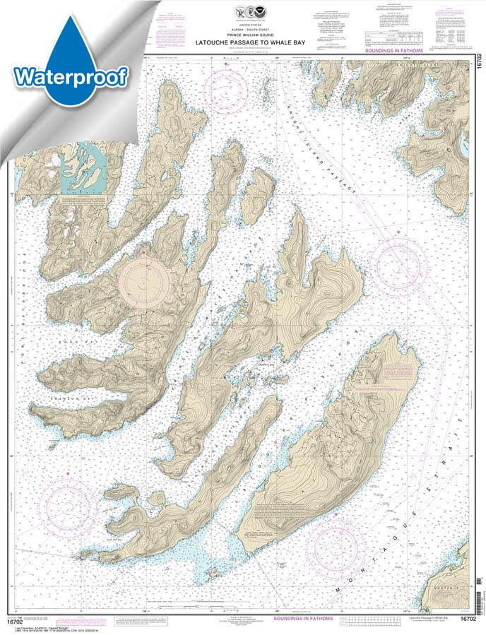 HISTORICAL WATERPROOF NOAA Chart 16702: Latouche Passage to Whale Bay