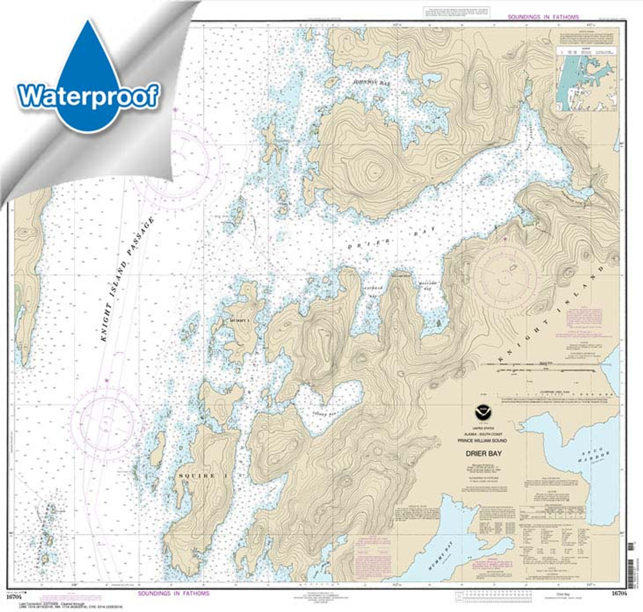 HISTORICAL WATERPROOF NOAA Chart 16704: Drier Bay: Prince William Sound
