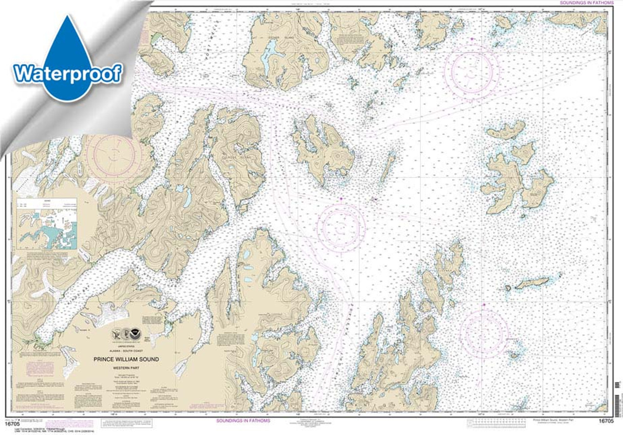 Waterproof NOAA Chart 16705: Prince William Sound-western part