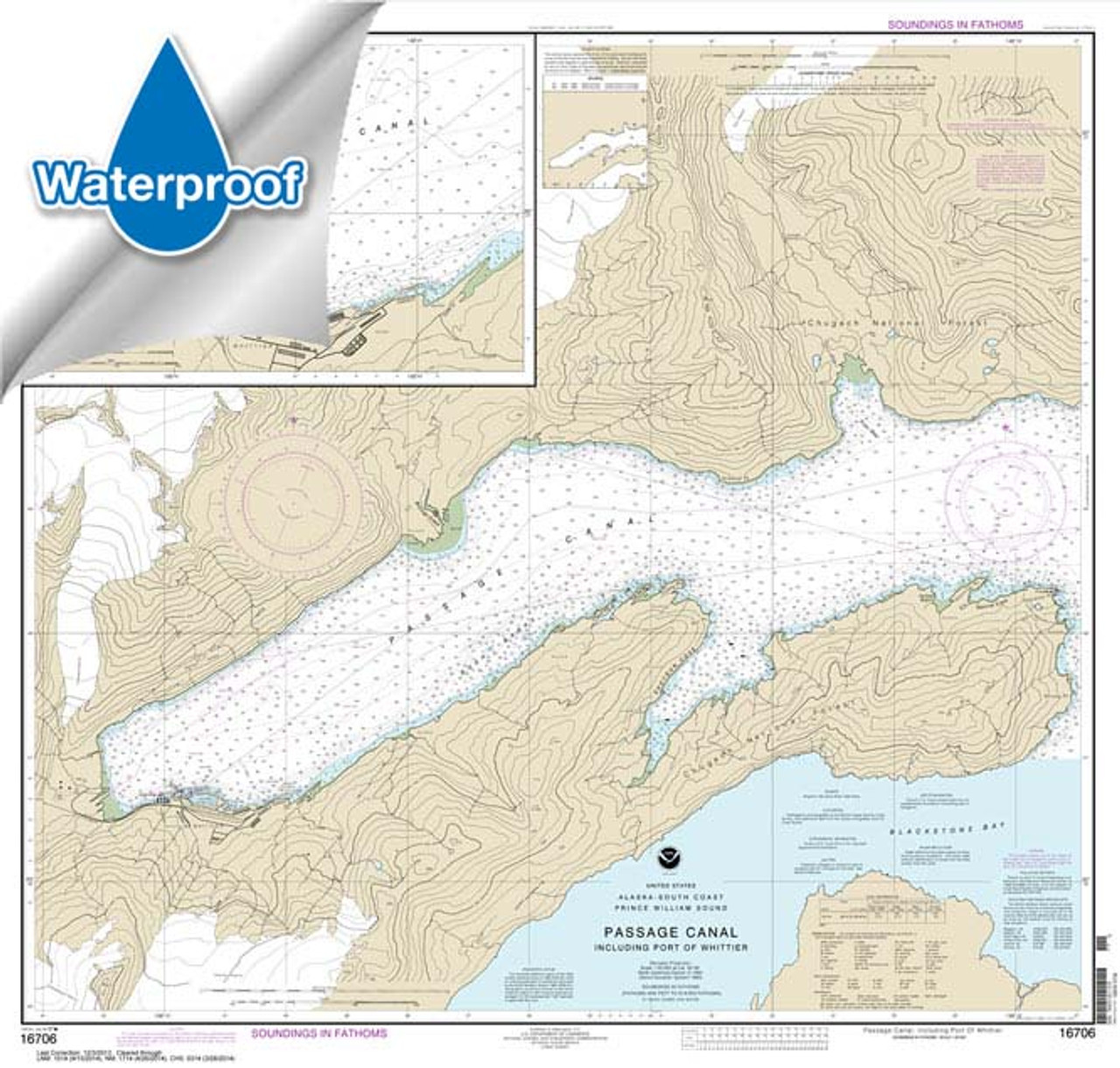 HISTORICAL WATERPROOF NOAA Chart 16706: Passage Canal incl. Port of Whittier;Port of Whittier