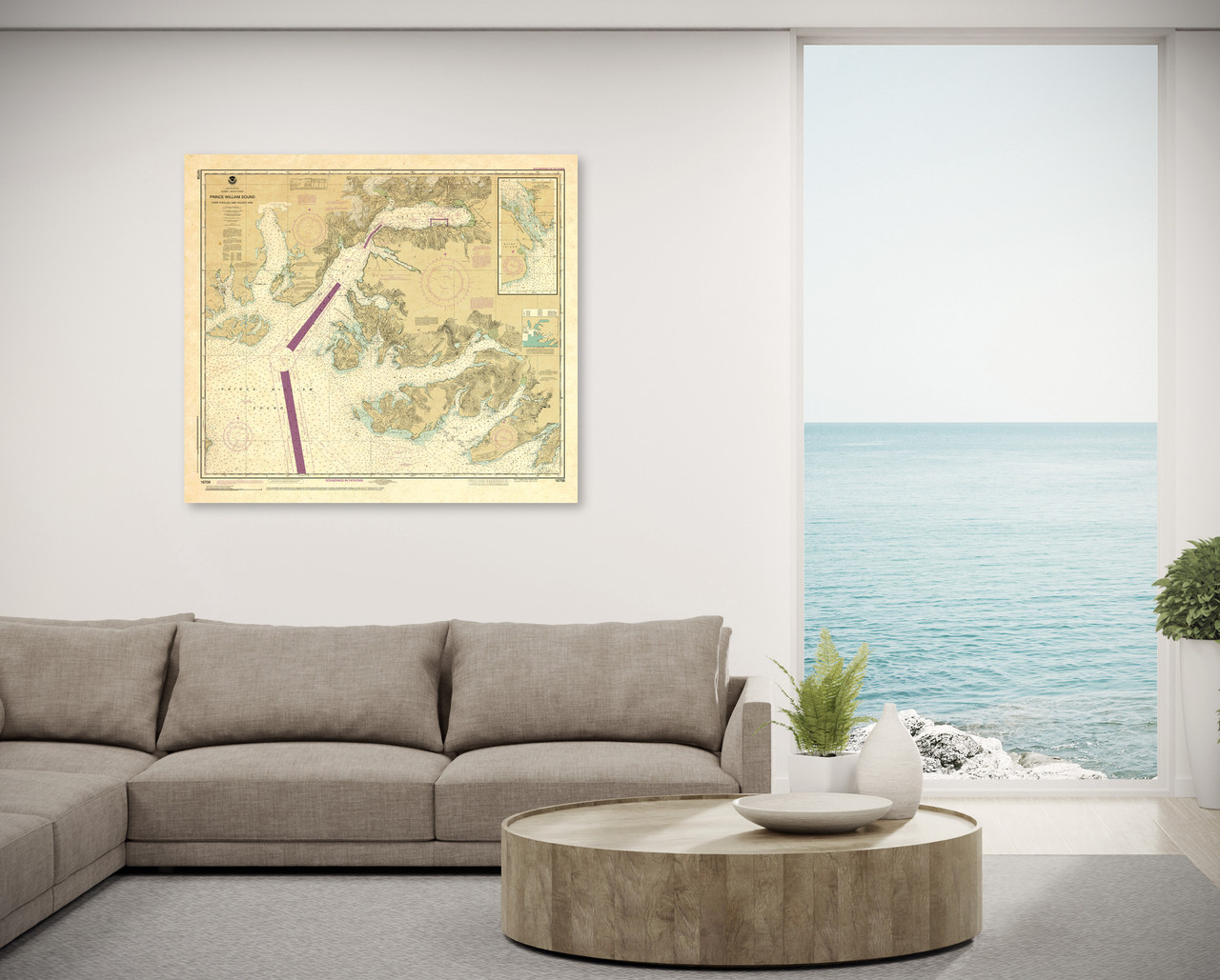 ANTIQUED NOAA Waterproof Chart 16708: Prince William Sound-Port Fidalgo and Valdez Arm;Tatitlek