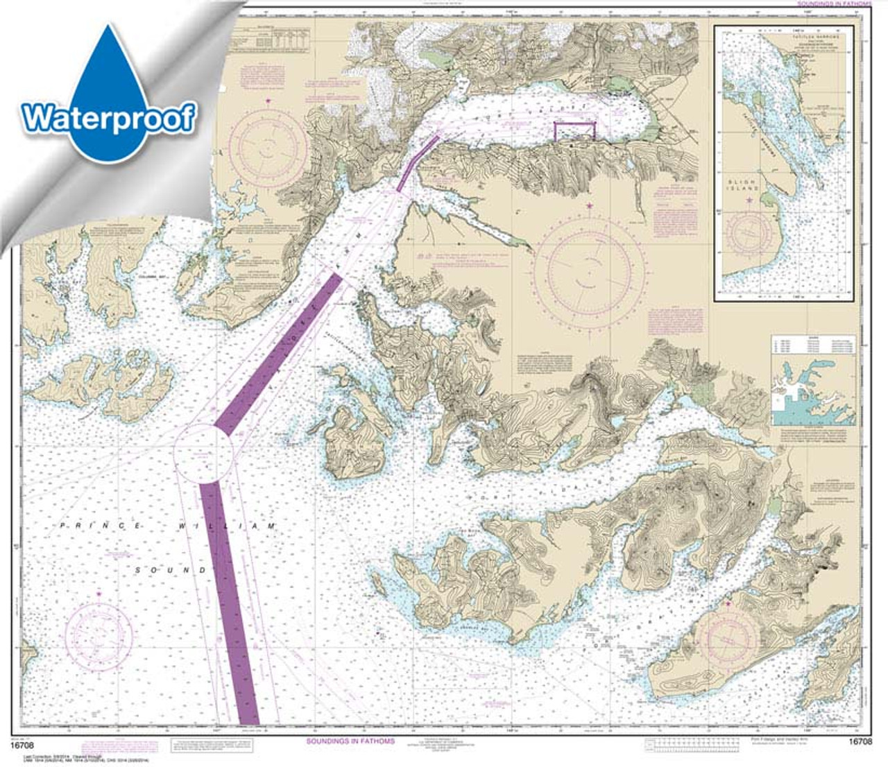 Waterproof NOAA Chart 16708: Prince William Sound-Port Fidalgo and Valdez Arm;Tatitlek Narrows