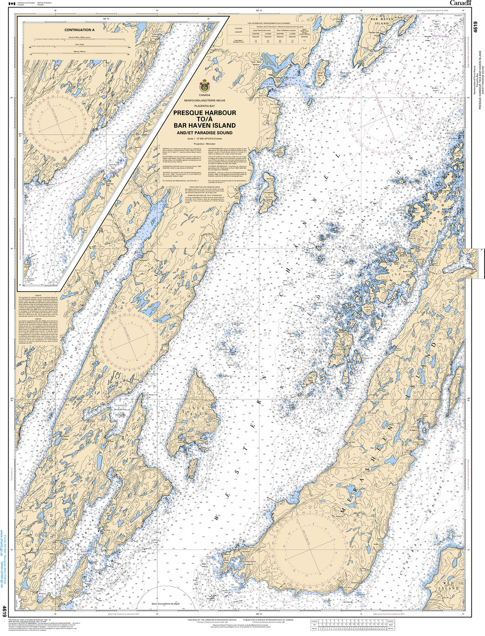CHS Chart 4619: Presque Harbour to/Ã  Bar Haven Island and/et Paradise Sound