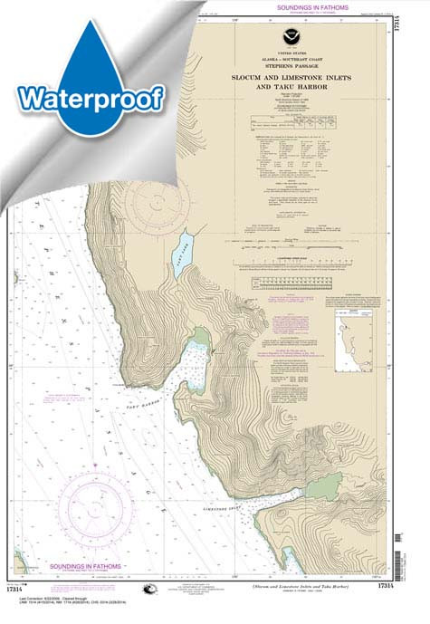 HISTORICAL WATERPROOF NOAA Chart 17314: Slocum and Limestone Inlets and Taku Harbor