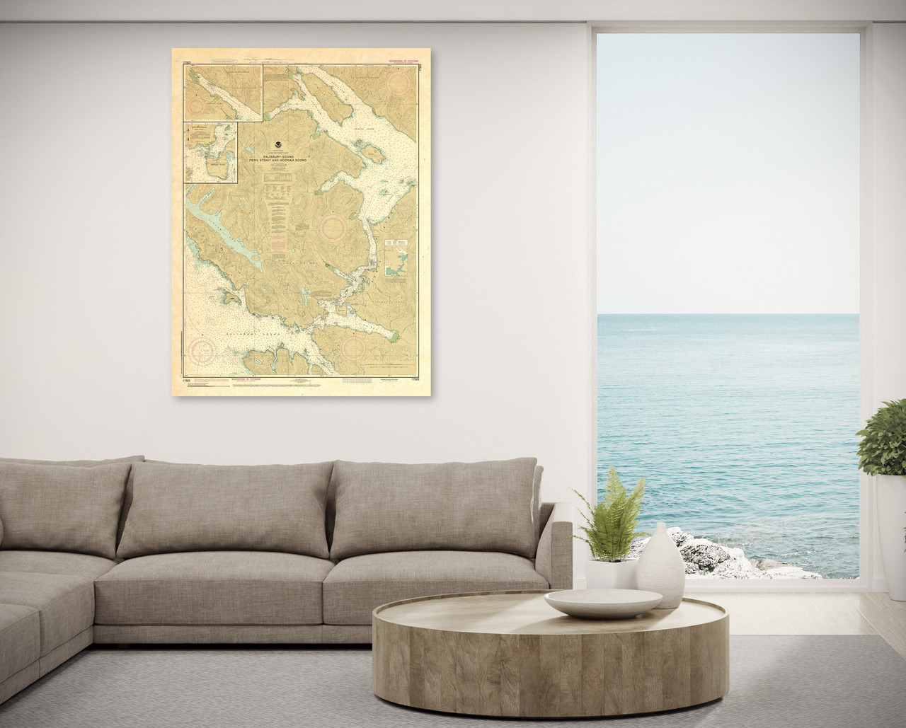 ANTIQUED NOAA Waterproof Chart 17323: Salisbury Sound: Peril Strait and Hoonah