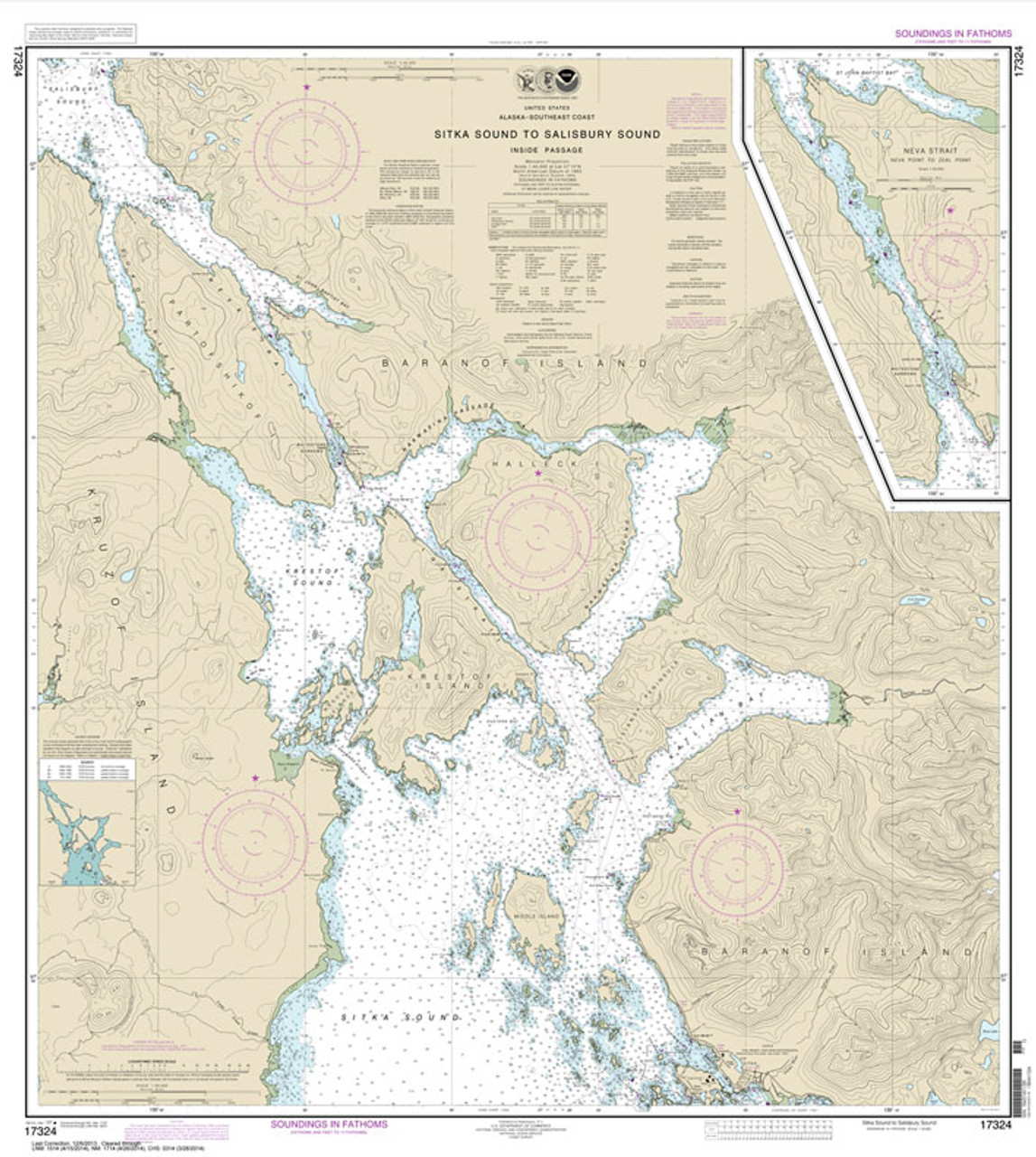 NOAA Chart 17324: Sitka Sound to Salisbury Sound: Inside Passage;Neva Str.-Neva Pt. to Zeal Pt.