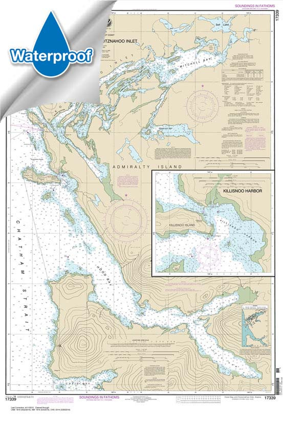 HISTORICAL WATERPROOF NOAA Chart 17339: Hood Bay and Kootznahoo Inlet
