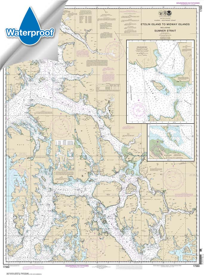HISTORICAL WATERPROOF NOAA Chart 17360: Etolin Island to Midway Islands: including Sumner Strait;Holkham Bay;Big Castle Island