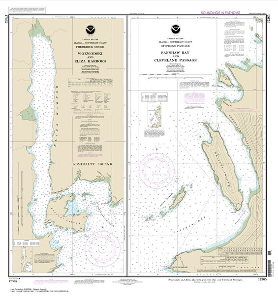 HISTORICAL NOAA Chart 17365: Woewodski and Eliza Hbrs.;Fanshaw Bay and Cleveland Passage