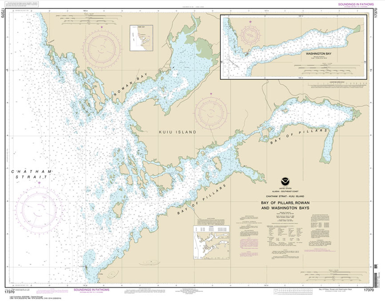 HISTORICAL NOAA Chart 17370: Bay of Pillars and Rowan Bay: Chatham Strait;Washington Bay: Chatham Strait HISTORICAL NOAA Chart 17370: Bay of Pillars and Rowan Bay: Chatham Strait;Washington Bay: Chatham Strait