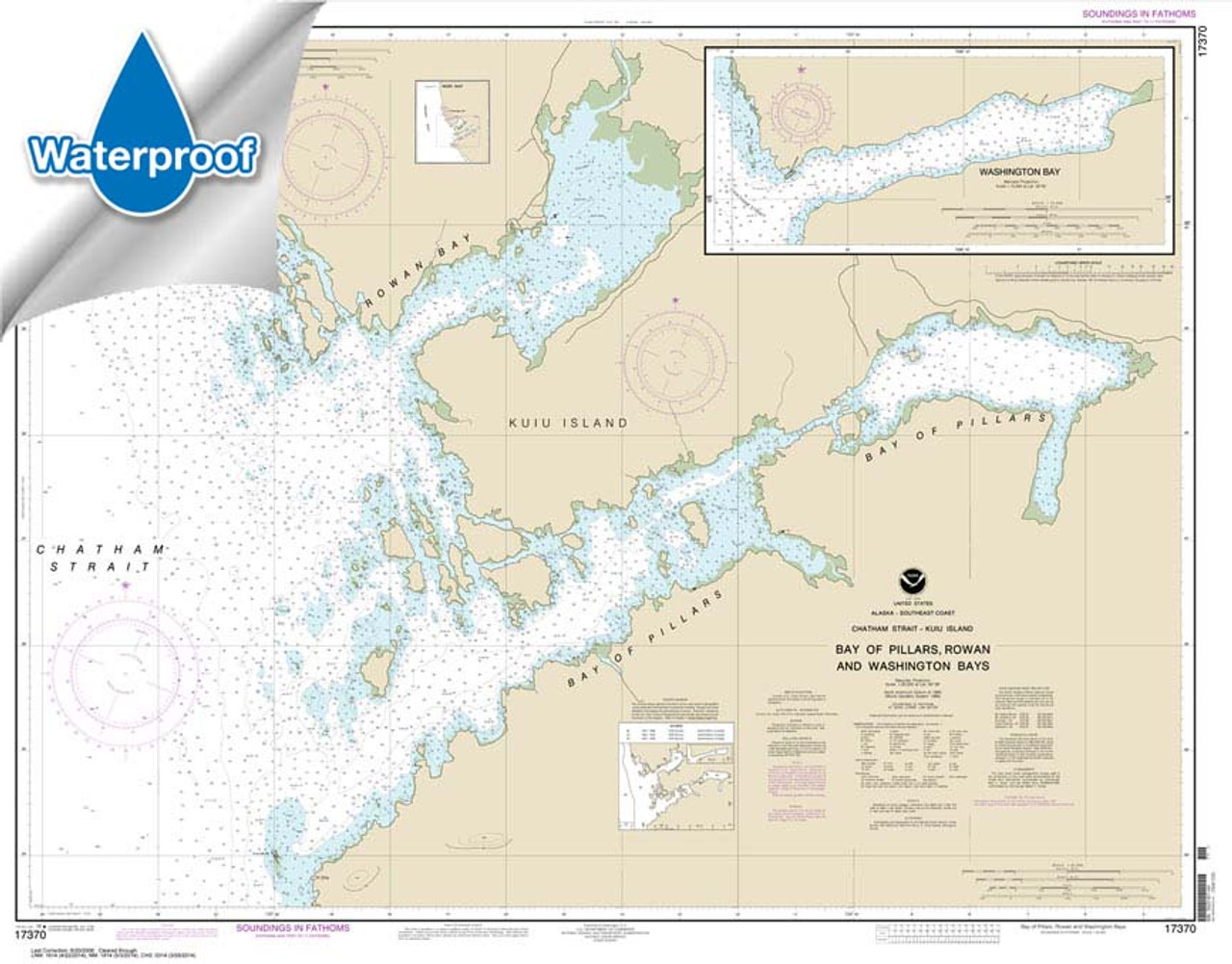 HISTORICAL WATERPROOF NOAA Chart 17370: Bay of Pillars and Rowan Bay: Chatham Strait;Washington Bay: Chatham Strait