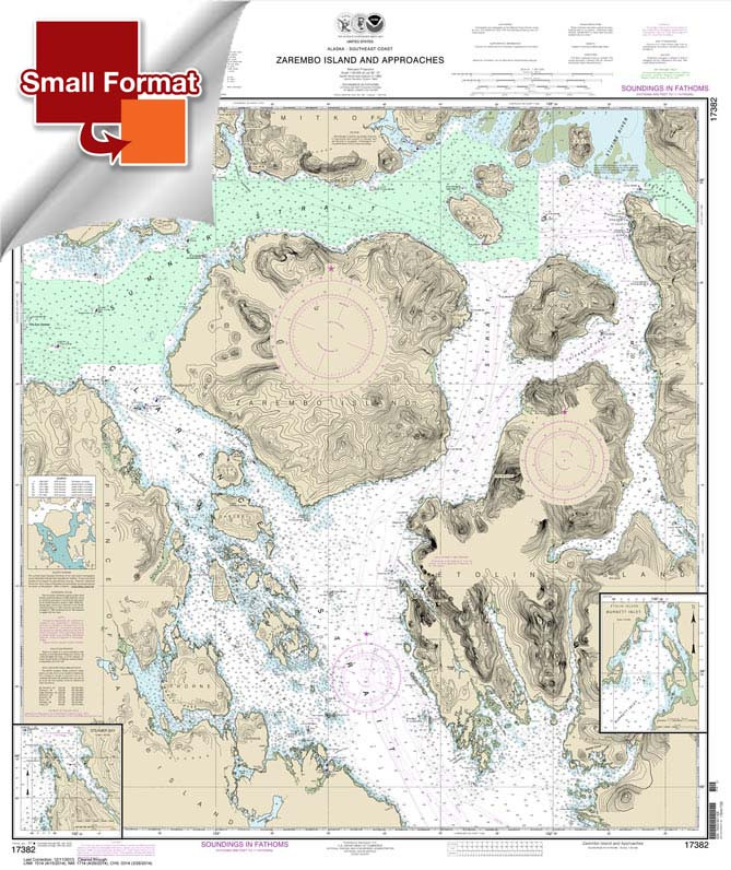 HISTORICAL SMALL FORMAT NOAA Chart 17382: Zarembo Island and approaches;Burnett Inlet: Etolin Island;Steamer Bay