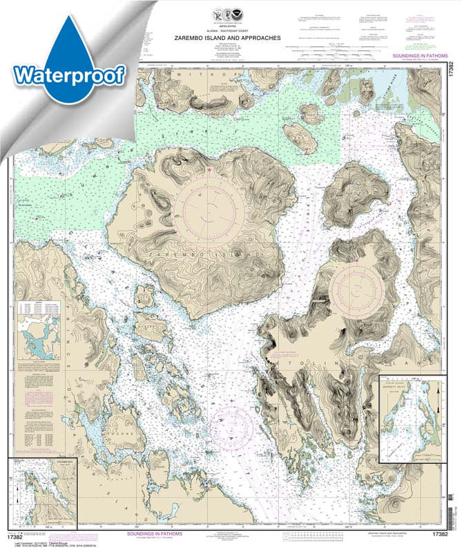 HISTORICAL WATERPROOF NOAA Chart 17382: Zarembo Island and approaches;Burnett Inlet: Etolin Island;Steamer Bay
