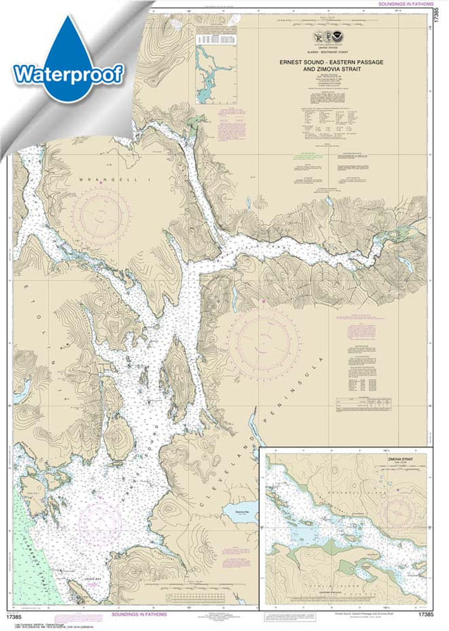 HISTORICAL WATERPROOF NOAA Chart 17385: Ernest Sound-Eastern Passage and Zimovia Strait;Zimovia Strait