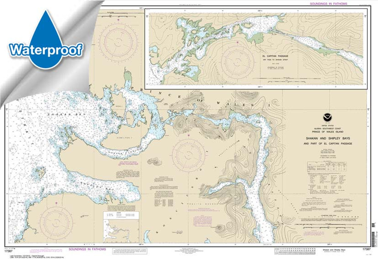 HISTORICAL WATERPROOF NOAA Chart 17387: Shakan and Shipley Bays and Part of El Capitan Passage;El Capitan Pasage: Dry Pass to Shakan Strait HISTORICAL WATERPROOF NOAA Chart 17387: Shakan and Shipley Bays and Part of El Capitan Passage;El Capitan Pasage: Dry Pass to Shakan Strait