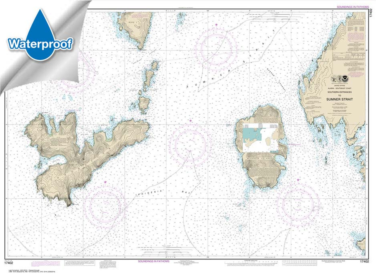 HISTORICAL WATERPROOF NOAA Chart 17402: Southern Entrances to Sumner Strait