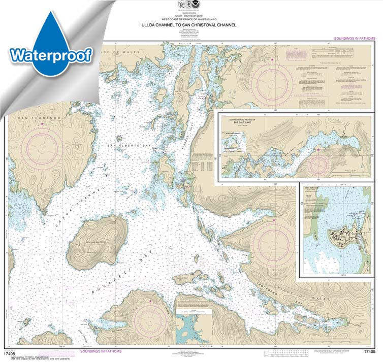 HISTORICAL WATERPROOF NOAA Chart 17405: Ulloa Channel to San Christoval Channel;North Entrance: Big Salt Lake;Shelter Cove: Craig