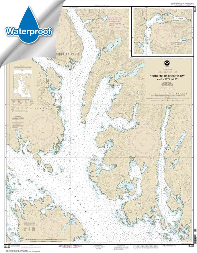 HISTORICAL WATERPROOF NOAA Chart 17431: N. end of Cordova Bay and Hetta Inlet