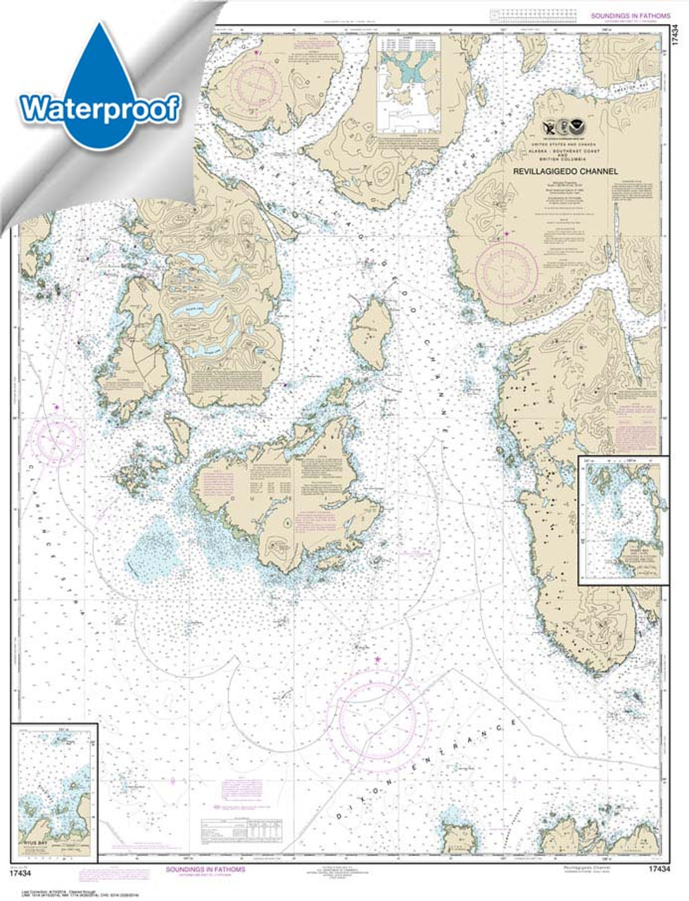 Waterproof NOAA Chart 17434: Revillagigedo Channel;Ryus Bay;Foggy Bay
