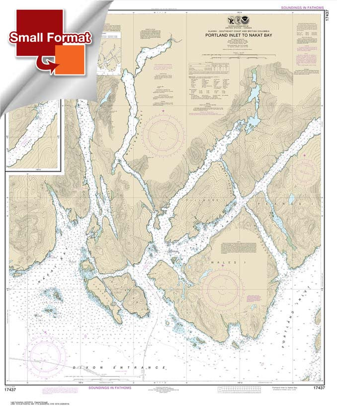Small Format HISTORICAL NOAA Chart 17437: Portland Inlet to Nakat Bay