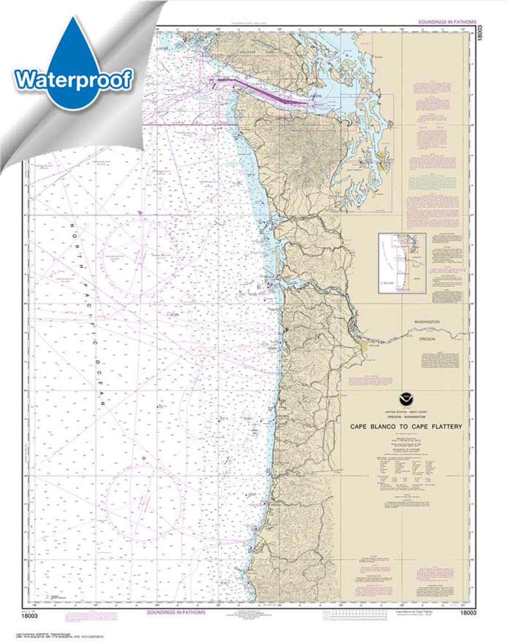 Waterproof NOAA Chart 18003: Cape Blanco to Cape Flattery