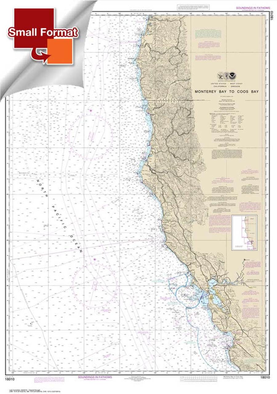 Small Format NOAA Chart 18010: Monterey Bay to Coos Bay