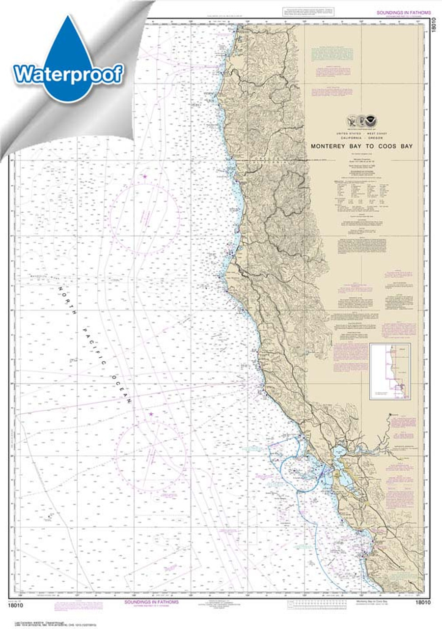 Waterproof NOAA Chart 18010: Monterey Bay to Coos Bay