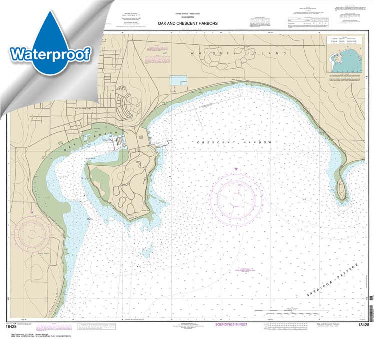 Waterproof NOAA Chart 18428: Oak and Crescent Harbors