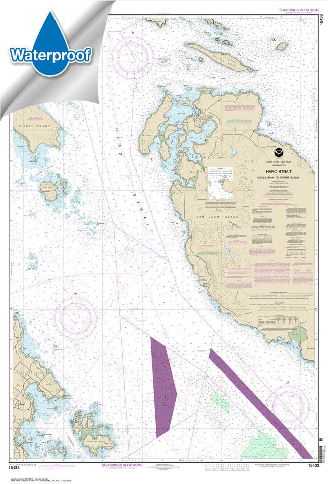 Waterproof HISTORICAL NOAA Chart 18433: Haro-Strait-Middle Bank to Stuart Island