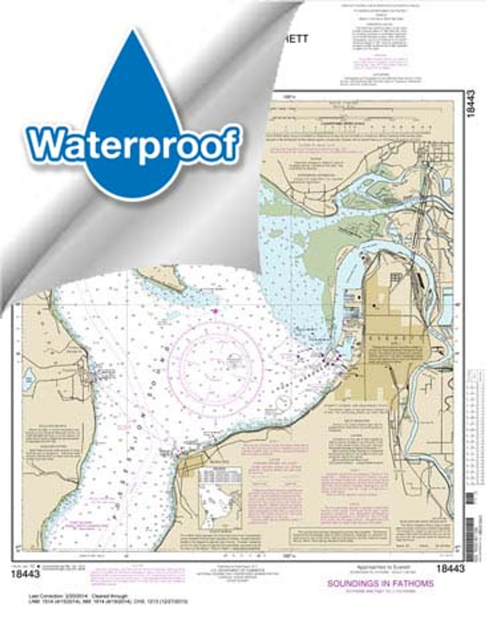Waterproof NOAA Chart 18443: Approaches to Everett