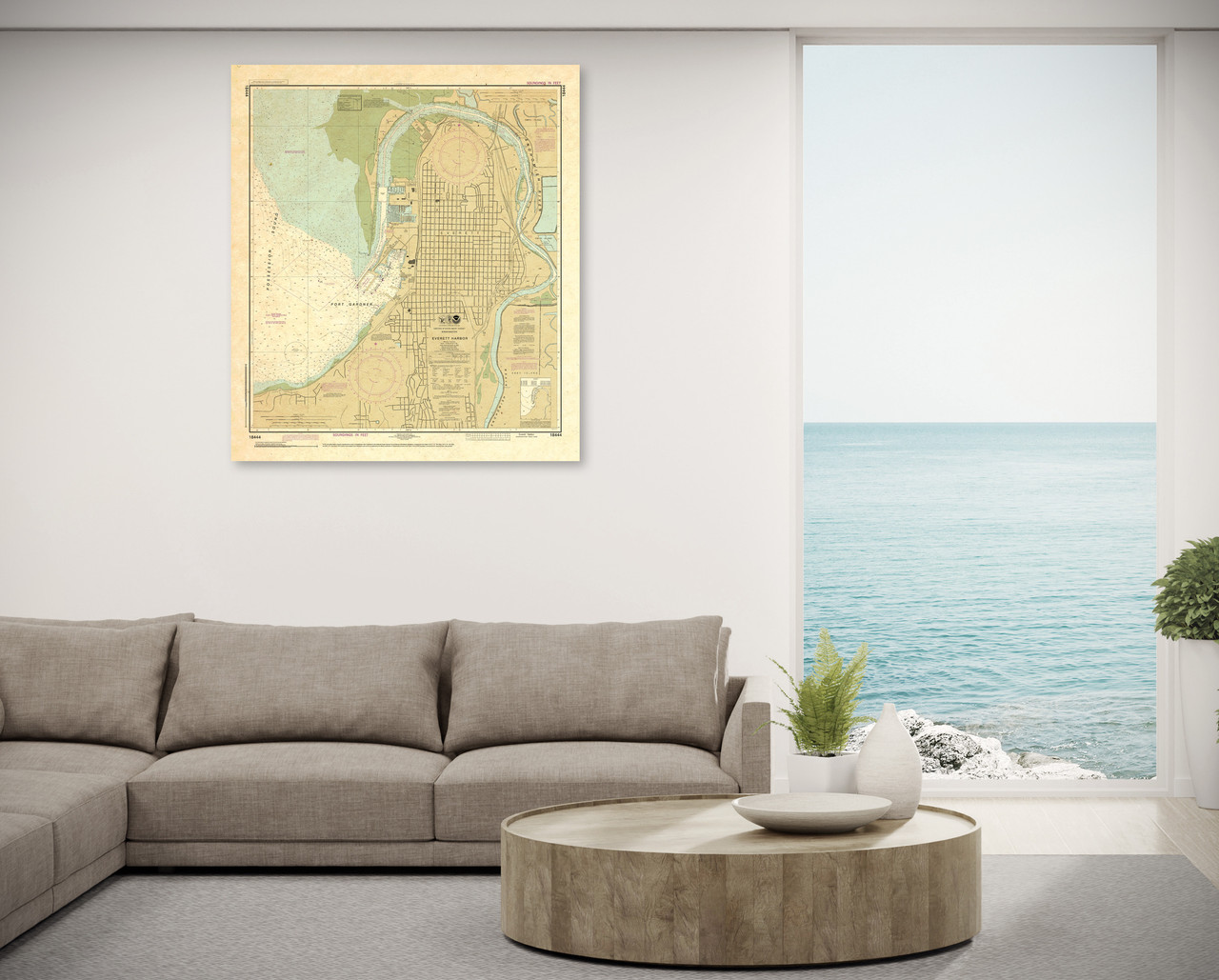 ANTIQUED NOAA Chart 18444: Everett Harbor