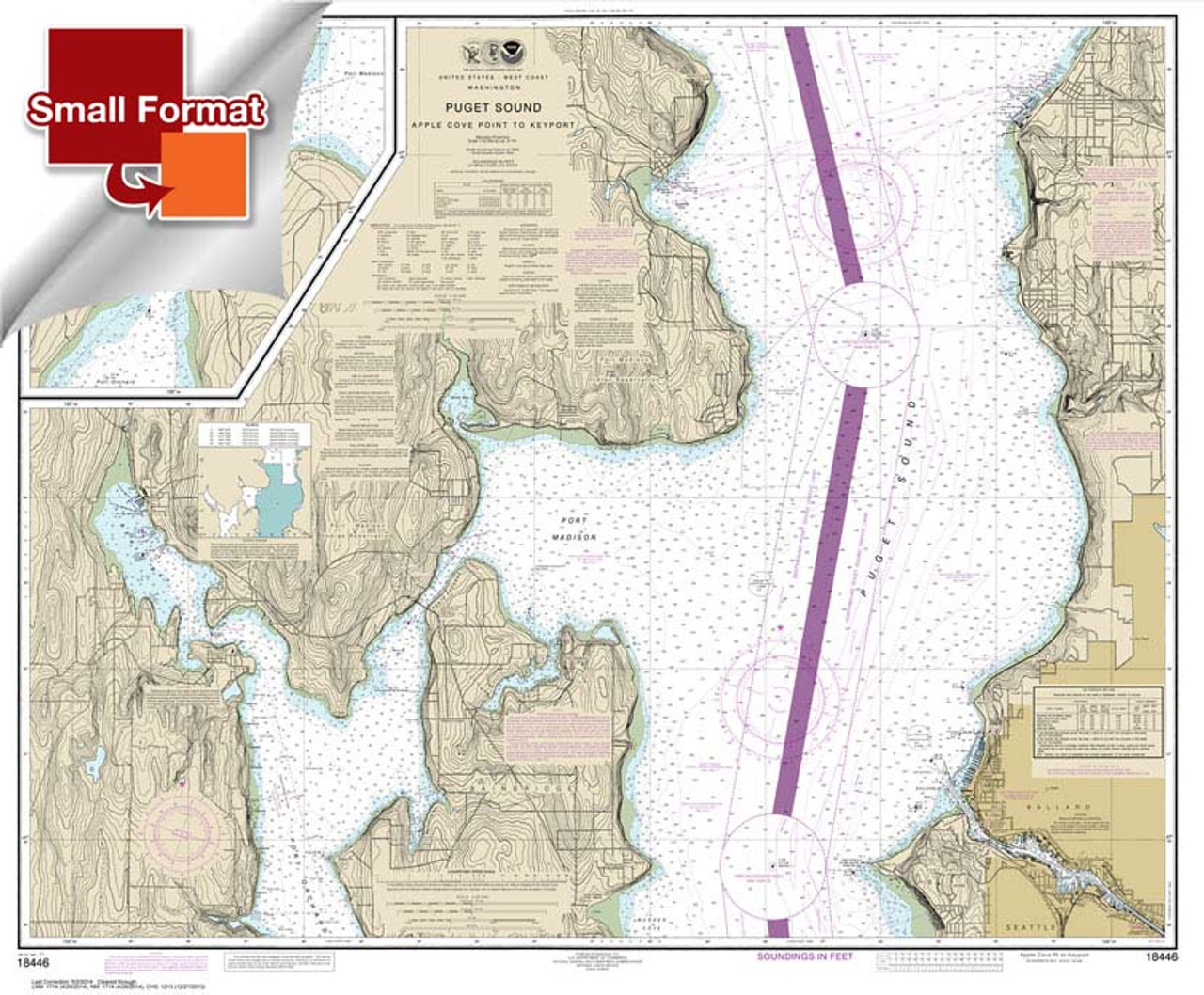 Small Format NOAA Chart 18446: Puget Sound-Apple Cove Point to Keyport;Agate Passage