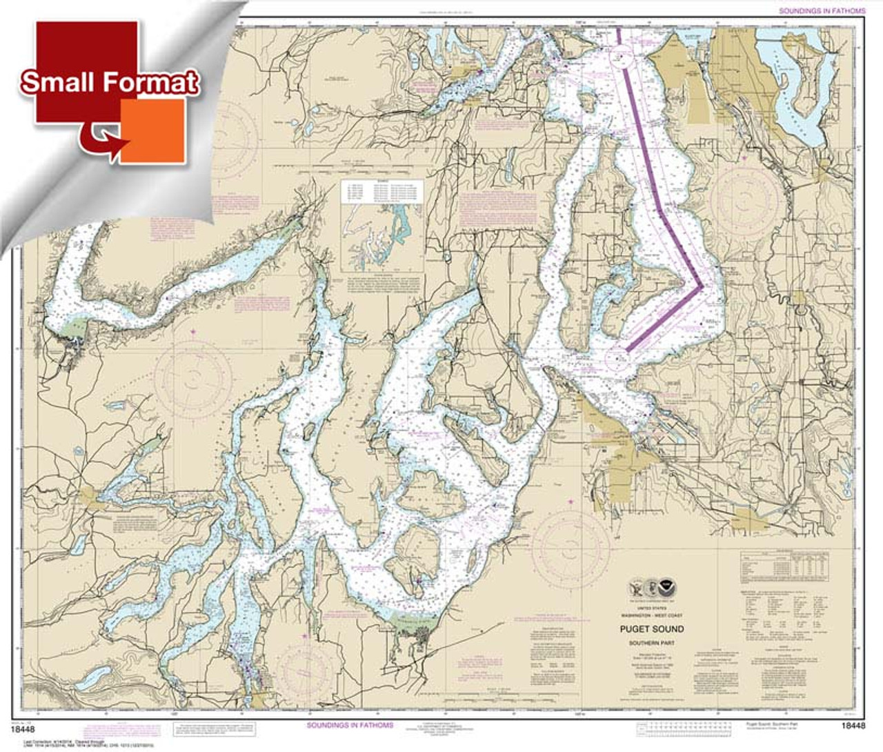 Small Format NOAA Chart 18448: Puget Sound-southern part