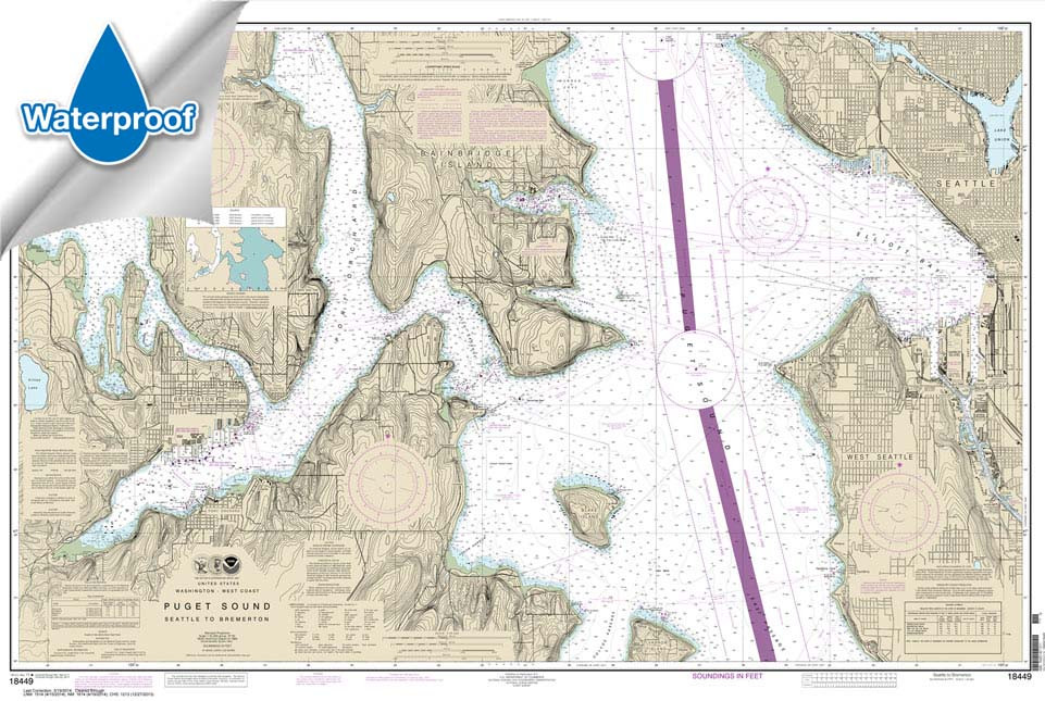Waterproof NOAA Chart 18449: Puget Sound-Seattle to Bremerton