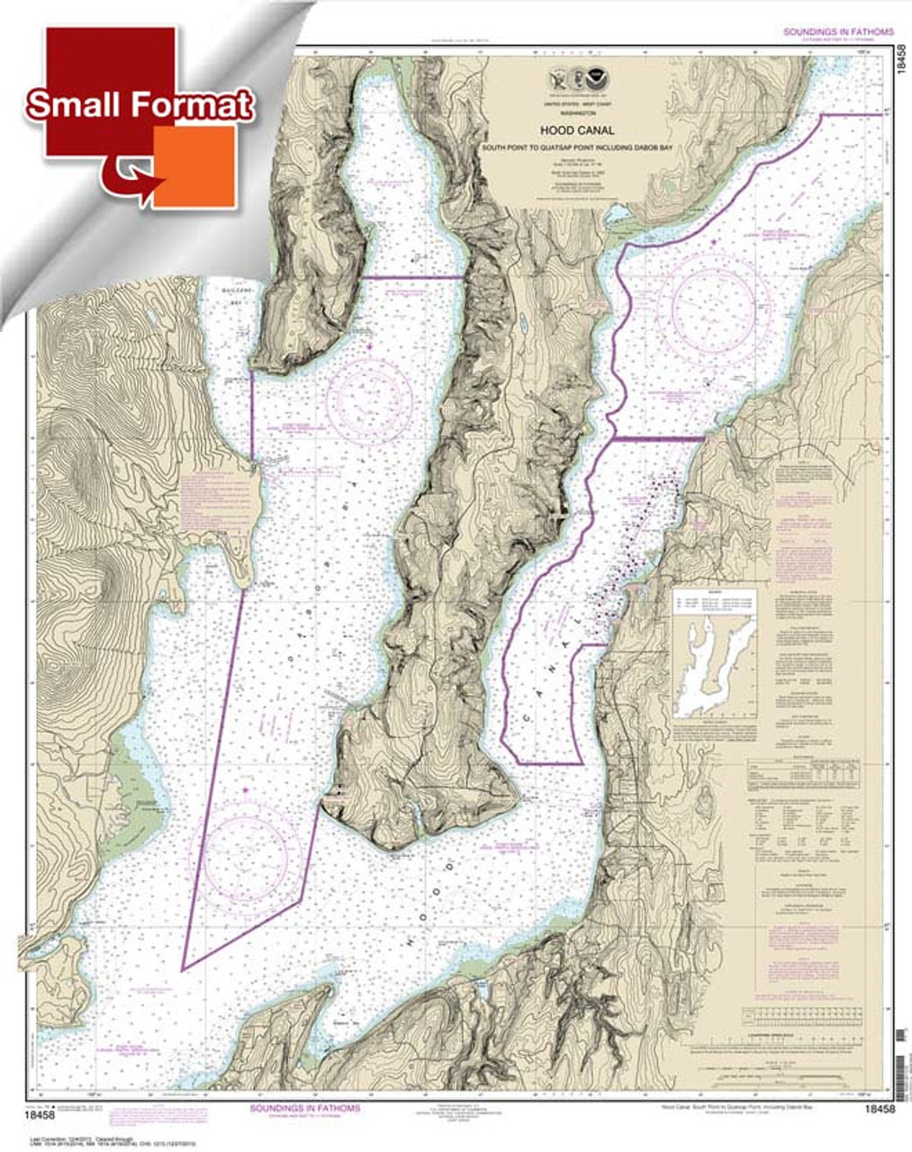Small Format NOAA Chart 18458: Hood Canal-South Point to Quatsap Point including Dabob Bay