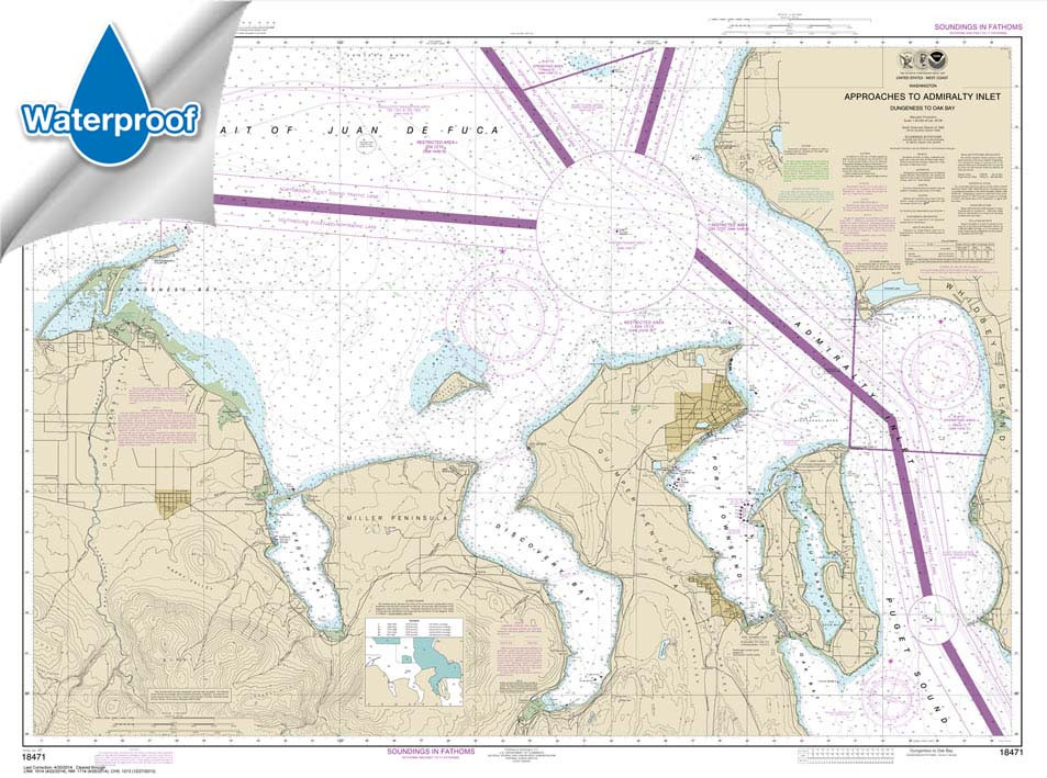 Waterproof NOAA Chart 18471: Approaches to Admiralty Inlet Dungeness to Oak Bay