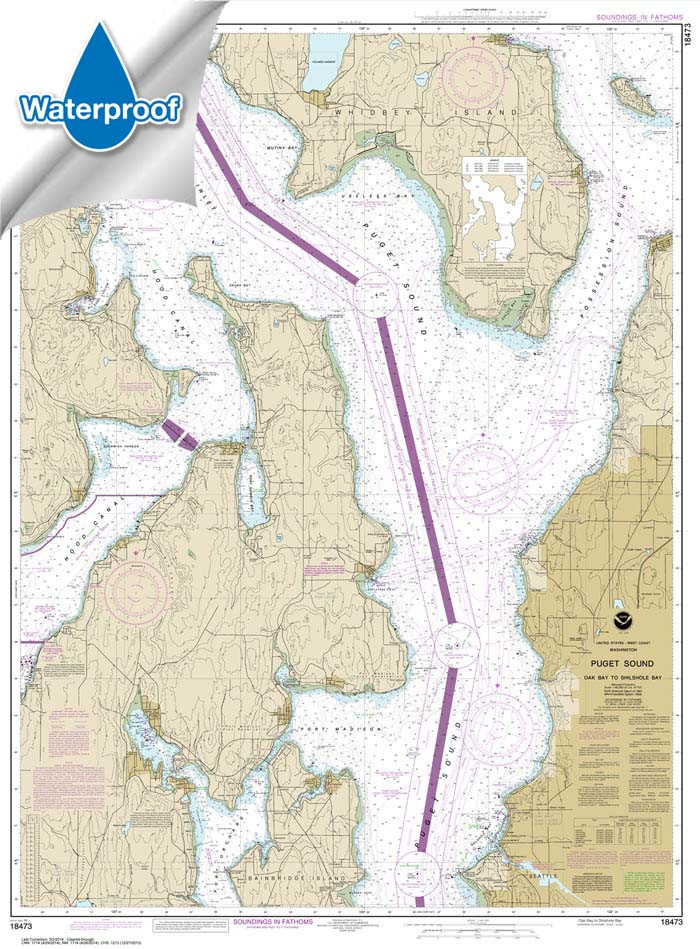 Waterproof NOAA Chart 18473: Puget Sound-Oak Bay to Shilshole Bay