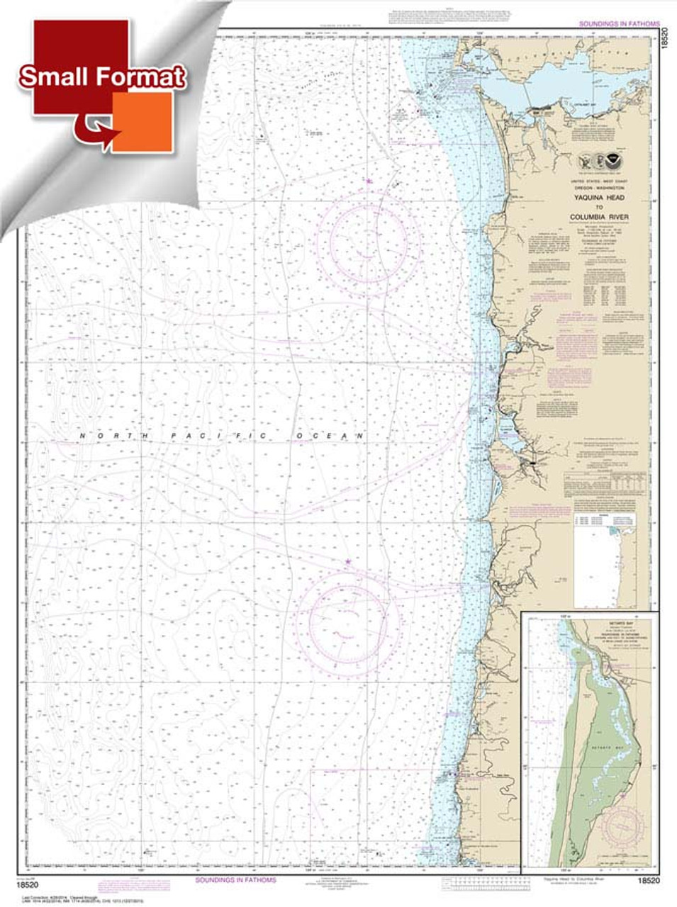 Small Format NOAA Chart 18520: Yaquina Head to Columbia River;Netarts Bay
