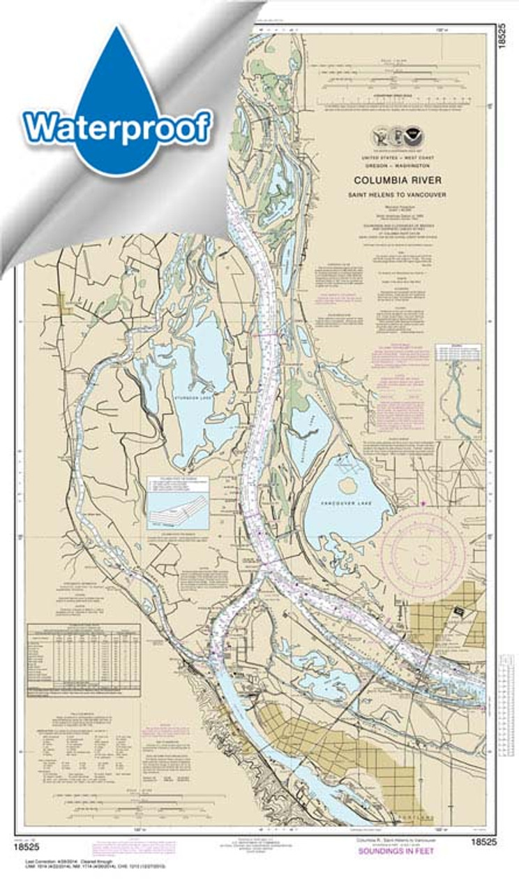 Waterproof NOAA Chart 18525: Columbia River Saint Helens to Vancouver