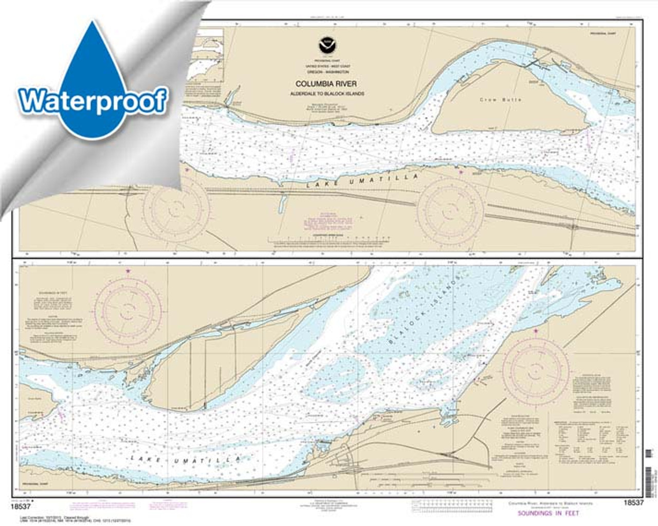Waterproof NOAA Chart 18537: Columbia River Alderdale to Blalock Islands